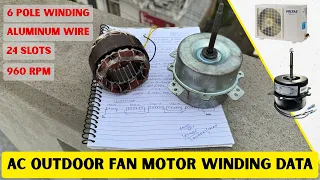 24 Slots, 960 Rpm, 6 Pole Ac Outdoor Fan Motor Complete Winding Data With Aluminum Wire #windingdata