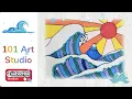 Warm and cool color, The Great Wave by Hokusai | Step by Step tutorial｜怎么画冷暖色海浪教学视频