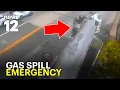 Gasoline leaks into storm drains after tanker overturns on Rockaway Turnpike