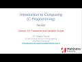 Lecture 18 Functions and Variable Scope