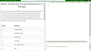 Basic JavaScript Escape Sequences in Strings free code camp Dani