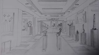 حل اختبار قدرات العمارة رسم منظور لمتحف بنقطة هروب واحدة How To Draw A Single Point Perspective 
