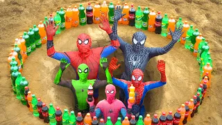 Siêu Nhân Nhện Đào Hố Tròn Siêu To Khổng Lồ Thí Nghiệm vs Coca Soda Mentos
