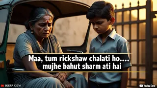 "माँ तुम रिक्शा चलाती हो... मुझे बहुत शर्म आती है!" | A True Hindi Story | Moral Story | Emotional
