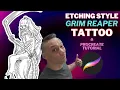 Designing a Medieval Grim Reaper Tattoo in Etching Woodcut Style Procreate Drawing Process