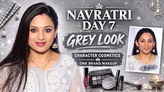 Navratri Day 7 Grey Makeup Look 🩶 | Character Cosmetics One Brand Makeup | Festive Glam Tutorial