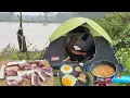 Download Lagu Solo Outdoor Camping in Heavy Rain Cooking Pork Sticks Egg Hot \u0026 Spicy Noodles in Mini Gas Stove