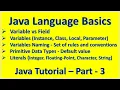 Java Language Basics - Variable vs Field Primitive Data Types Java Tutorial