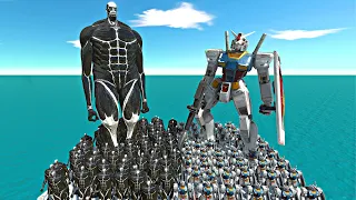 Dark Colossal Titan Team vs Gundam Rx 78 in Cage - Animal Revolt Battle Simulator
