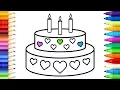 Cake and Candles Coloring Pages - How to Draw Cake With Hearts