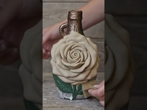 Beautiful Rose bottle art idea with clay #bottleart #airdryclay #artandcraft