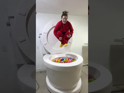 Giant Cannonball into the Play Balls in the Worlds Largest Toilet with Red Outfit #shorts