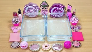 Slime Pink vs Dark Pink Mixing makeup and glitter into Clear Slime