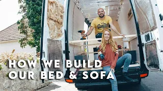 Building a Full Size Bed & L-Shape Sofa in a Van | Sprinter Van Conversion Ep. 9 | VAN LIFE UK