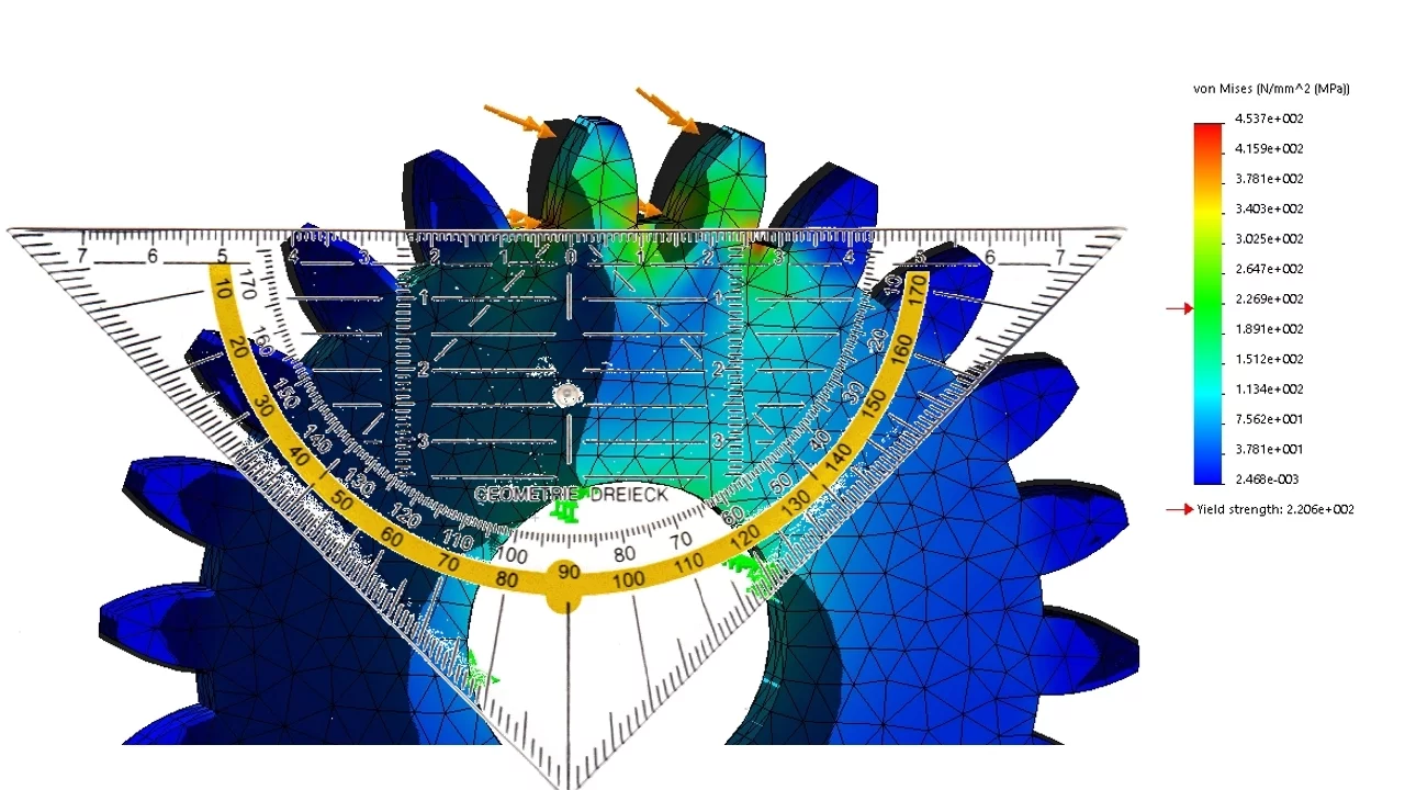 FEM Case study 1: Investigating how a gear will fail under high forces with SolidWorks Simulation