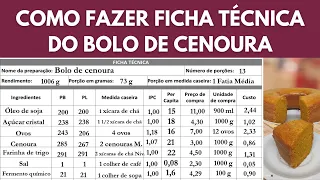 COMO FAZER FICHA TÉCNICA DO BOLO ... CALCULAR PORÇÃO, PER CAPITA, CUSTO TOTAL, FATOR DE CORREÇÃO