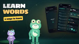 Crick next to three Luma Words screens: a flashcard for SCANT, a vocabulary list with level tags and the study menu.