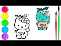 Lagu How To Draw  cute Hello Kitty Drawing, Painting \u0026 water Coloring For Kids and Toddlers_🌈🎨