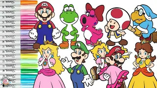 Super Mario Bros Coloring Book Compilation Mario Luigi Peach Kamek Toad Yoshi Birdo Daisy