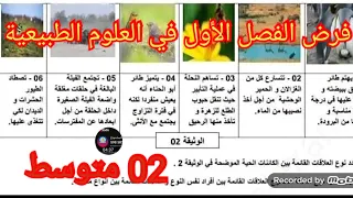 فرض الفصل الأول في العلوم الطبيعية السنة الثانية متوسط 