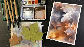 WATERCOLOR leaf stamping negative painting tutorial - 334