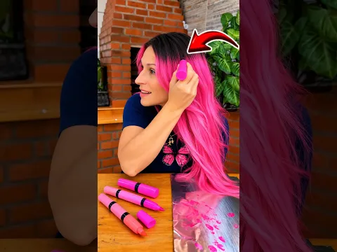 Pintei meu cabelo com caneta rosa😱 #shorts
