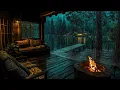 Heavy Rain on the Wooden Porch by the Lake, Bonfire and Thunderstorm Sounds To Helps Reduce stress