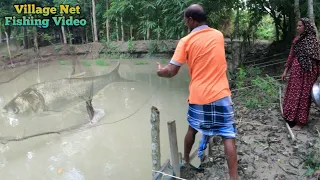 Amazing cast net fishing in village pound - village net fishing videos - amazon fishing video