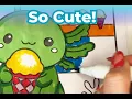 Cute Axolotl Eating Ice Cream Coloring Page for Kids Relaxing