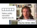 Minute Cryptic Clue for 14 Oct 2024 Nation oddly cancelled signed visa 5