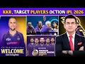 KKR, TARGET PLAYERS MINI OCTION IPL 2026 ।। इन धाकड़ खिलाड़ियों पर होगी केकेआर नजर।।#minioction#ipl 