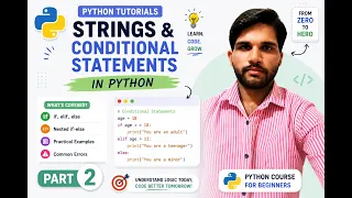 Python Strings Conditional Statements Part 2 if if-else elif Nested if Python Tutorial