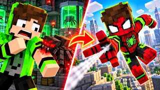 Fui MORDIDO por uma ARANHA e EVOLUÍ até o DEUS HOMEM- ARANHA no Minecraft! 🕷️😱