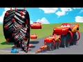 Download Lagu Big \u0026 Small Giant One Wheels Spiked VS McQueen Big Wheels Lightning VS Train | BeamNG.drive