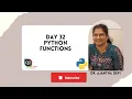 Day 32 Python Functions with and without parameters function with parameters and return value