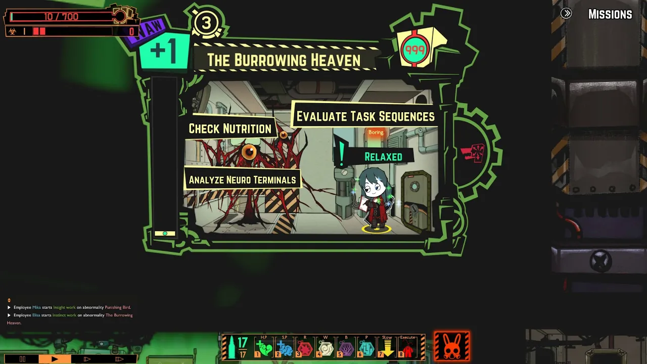 Mere moments before disaster; "Employee Elisa starts Insight work on abnormality The Burrowing Heaven"
