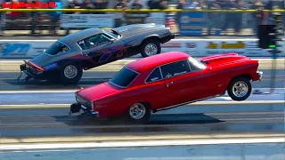 POWER WHEELIE SHOOTOUT DRAG RACING OLD SCHOOL AMERICAN MUSCLE CARS AT BYRON DRAGWAY 