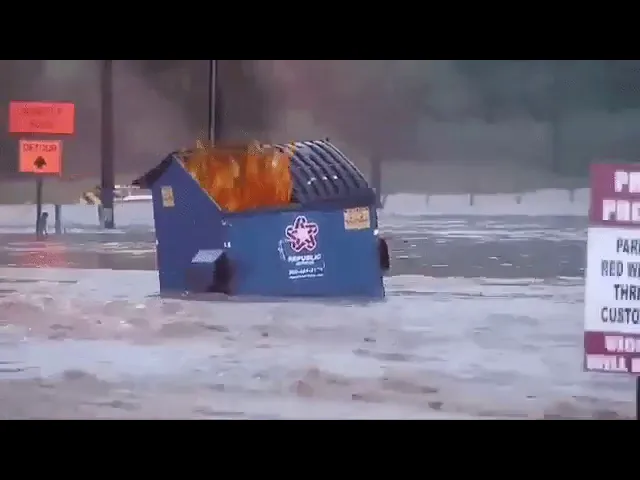 Burning Garbage Trash Bin Floating