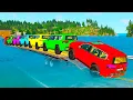 Lagu Triple Flatbed Trailer McQueen Transportation with Truck - Speedbumps vs Cars vs Train - BeamNG #63