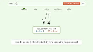 Simplify sqrt - Square Root of a Fraction Tiger Algebra Solver