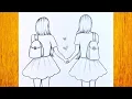 Dibujo a lapiz mejores amigas Dibujos simples a lapiz Melhores amigas de esboco a lapis