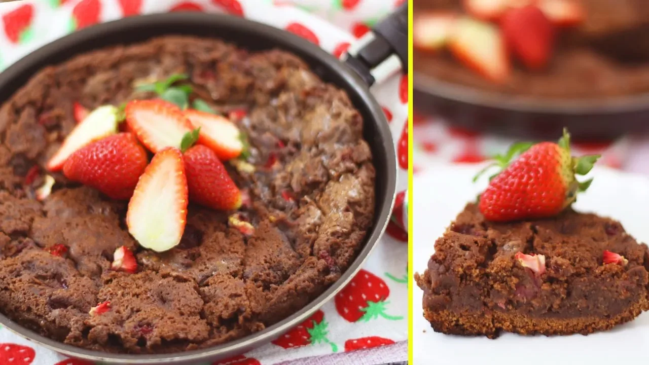 BROWNIE DE CHOCOLATE E MORANGOS - RECEITA DE FRIGIDEIRA PARA ECONOMIZAR NO GÁS