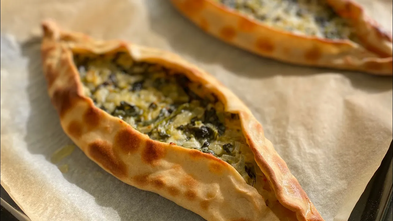 Spinach-Feta Pide   Turkish Pizza