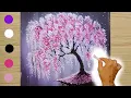 Bright Cherry Blossom Tree How to Paint whit Cotton Swab Acrylic Painting Landscape for train