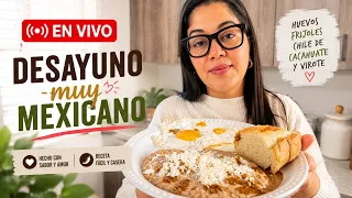 Desayuno tradicional: Huevos estrellados, frijoles con queso y birote