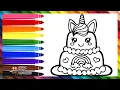 Draw and Color a Unicorn Birt ay Cake Drawings for Kids