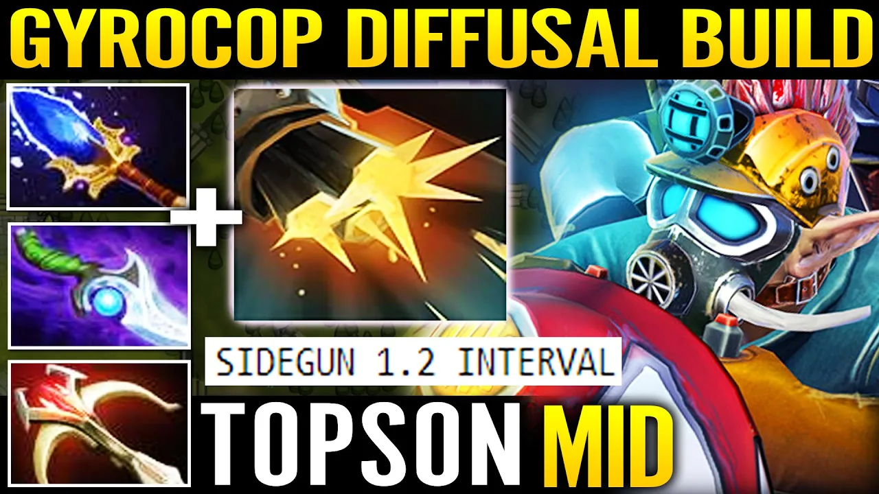 TOPSON [Gyrocopter] 200 IQ Diffusal Build - GOD MID Counter Medusa OG Party 7.29 Dota 2 Pro Guide