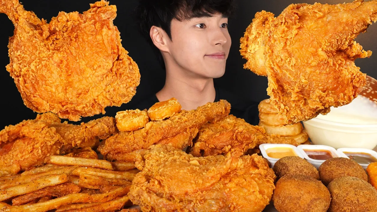 ASMR MUKBANG FRIED CHICKEN & CHEESEBURGER & FRENCH FRIES & CHICKEN NUGGETS & ONION RINGS