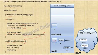 Java Tutorial Write a program to calculate area of circle using method Accept user input