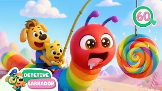 Desafio da Lagarta Come-Come 🐛 Aprenda a Atravessar na Faixa 🚦Desenho Animado 🔍 Detetive Labrador